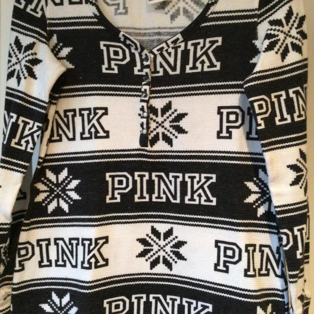 Pink VS Henley Thermal Sleep Top Sz XS